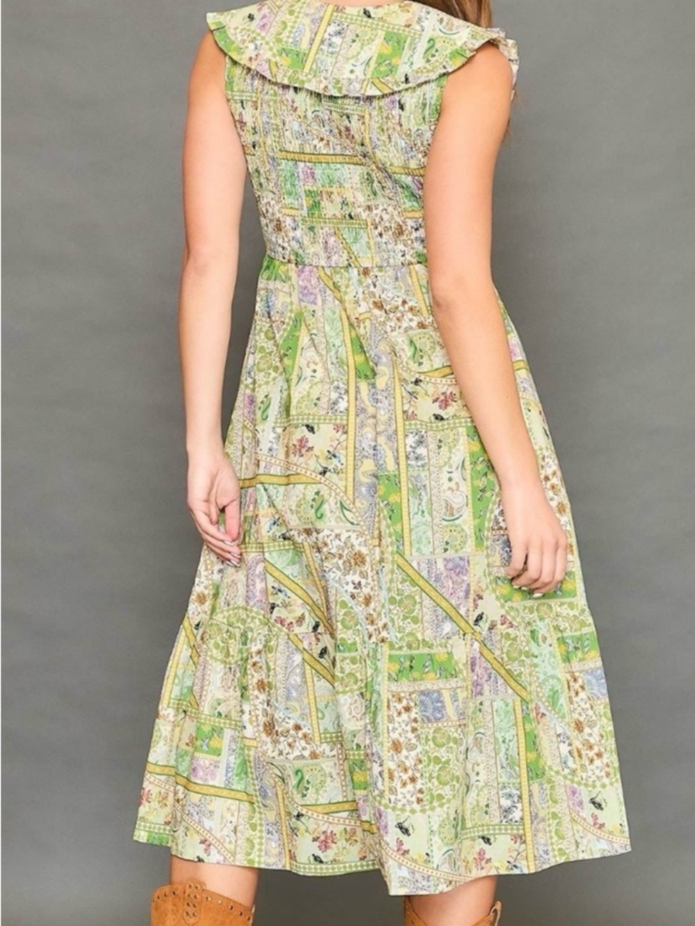 Boho Patchwork Ruffle Maxi Dress - Picture 3 of 6